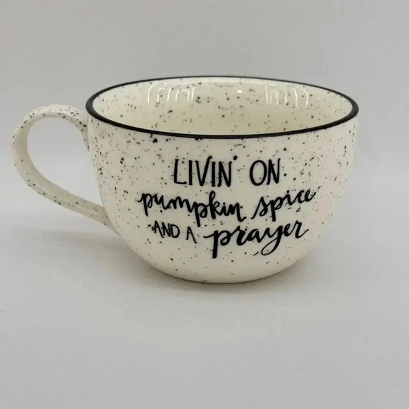 Primitives By Kathy Coffee Mug Livin' On Pumpkin Spice & A Prayer Black White - Picture 1 of 6